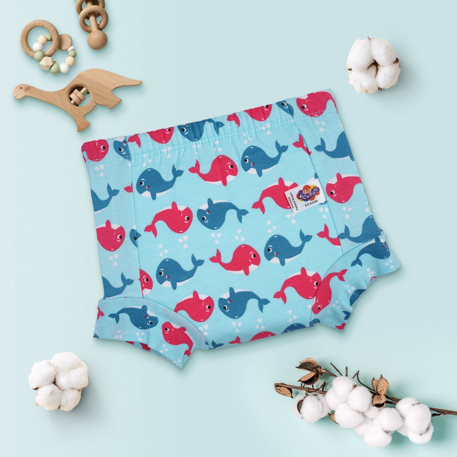 Soft Cotton Padded Underwear for Babies | Washable Training Panty-Dollphin Print code: nbe, diaper,Knit